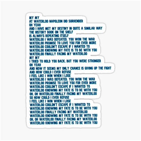 "Waterloo Lyrics, Mamma Mia" Sticker for Sale by gracesmorgan | Redbubble