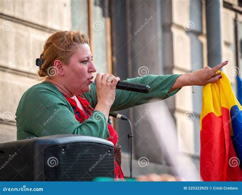 Romanian Senator Diana Iovanovici Sosoaca Giving a Speech at a Protest ...