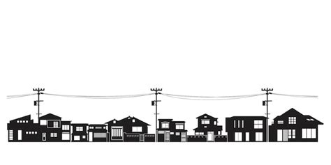 Premium Vector | Japan suburb neighborhood house silhouette