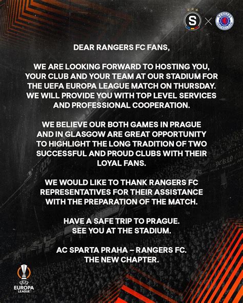 A message from Sparta Prague to Rangers fans : r/rangersfc