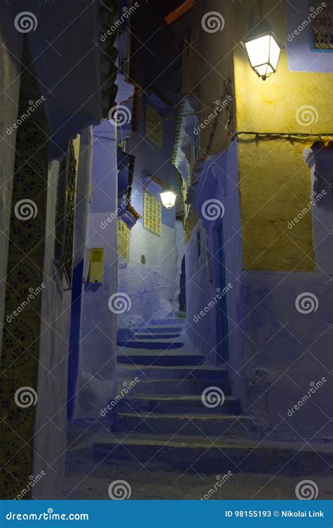 Night scene in chefchaouen stock image. Image of destination - 98155193