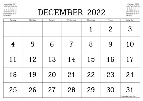 December 2022 And January 2022 Calendar