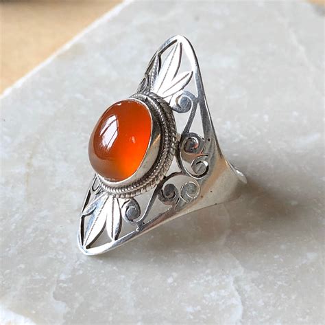 Antique Silver Carnelian Cabochon Ring - Etsy