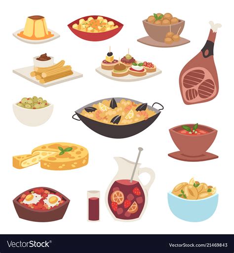 Spain cuisine food cookery traditional dish Vector Image