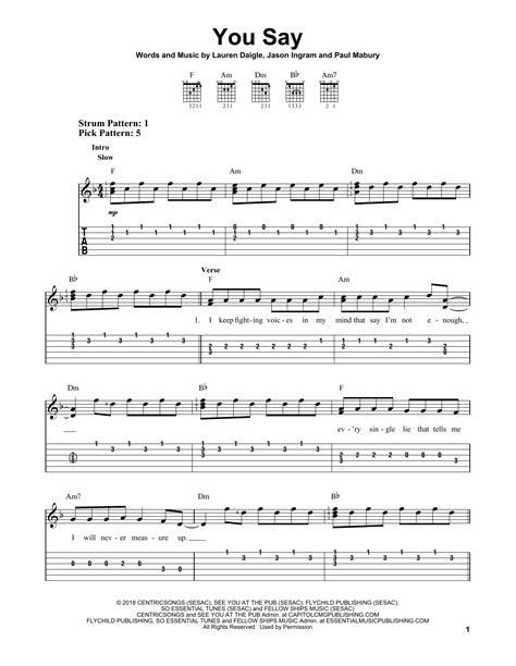 You Say by Lauren Daigle - Easy Guitar Tab - Guitar Instructor