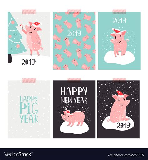 Christmas pig 2019 cards Royalty Free Vector Image