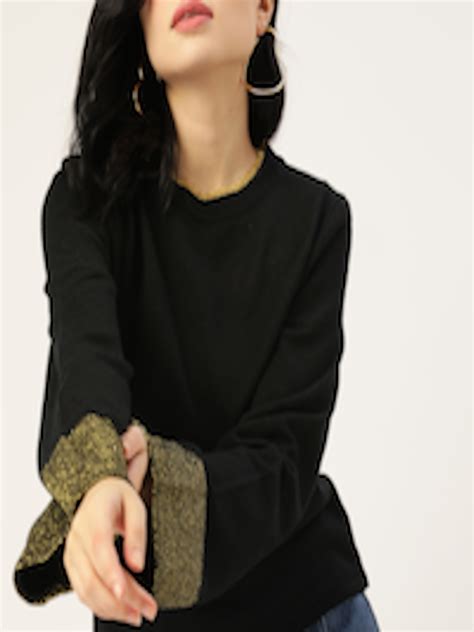 Buy DressBerry Women Black Solid Acrylic Sweater With Shimmer Detail ...