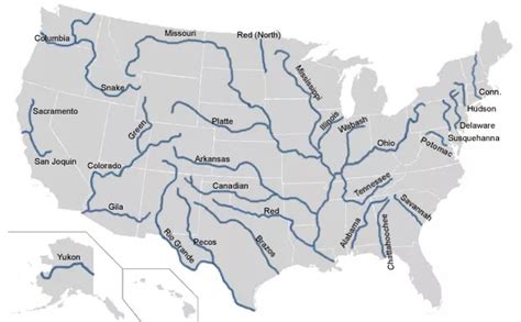 United States Map With Major Rivers System Major Rivers And Largest ...