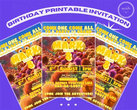 The Lorax Birthday Invitation, the Lorax Birthday Invite, the ... - Worksheets Library