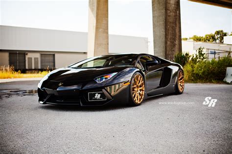 Black Lamborghini Aventador on Gold PUR Wheels - GTspirit