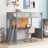 RASOO Twin Size Loft Bed with Desk and Writing Board, Wooden Loft Bed ...