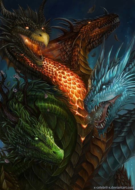 Dragon Elements. Fire, Water, Earth and Wind. Mythical Creatures Art, Mythological Creatures ...