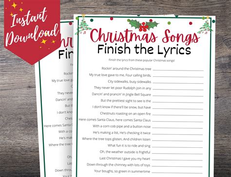 Christmas Song Finish the Lyrics Game for Adults Teens & - Etsy