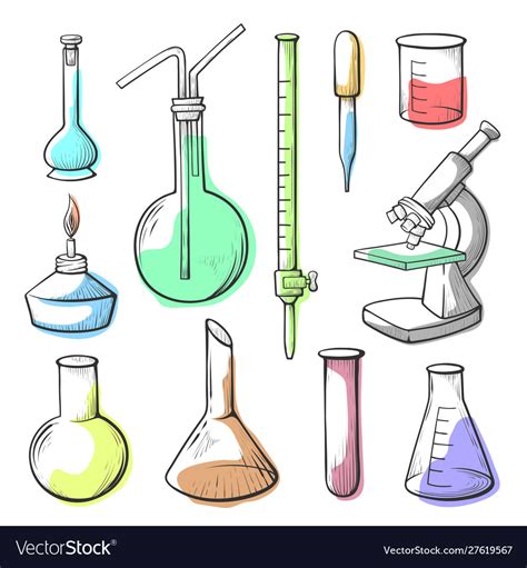 Laboratory equipment glassware hand drawn Vector Image