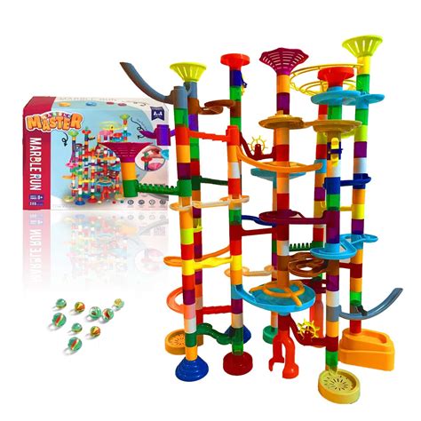 Marble Master Marble Run - 200pc Building Set & Glow in The Dark Glass ...