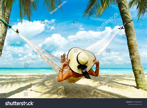 Woman Relaxing Beach On Hammock Stock Photo 1053666689 | Shutterstock