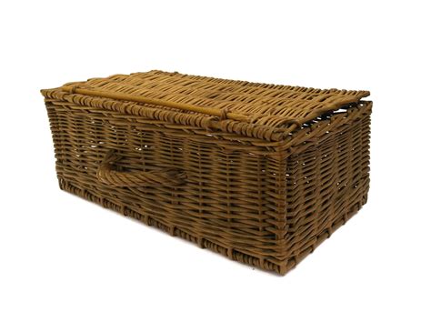 Antique French Wicker picnic Basket. Rustic Storage Basket with Lid and Handle.