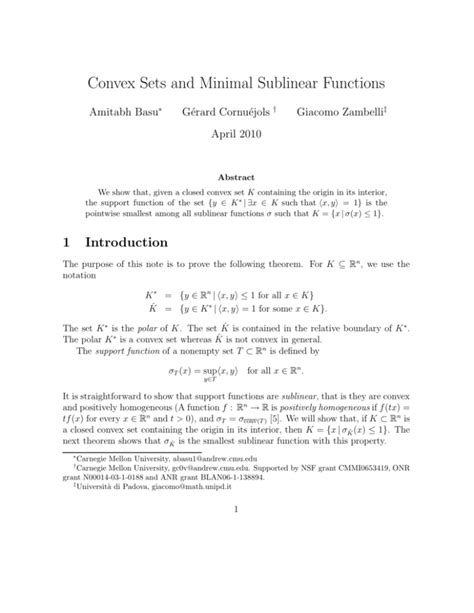 Convex Sets and Minimal Sublinear Functions