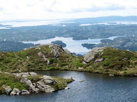 Atop Ulriken Mountain Far Above the City of Bergen, Norway Stock Image ...