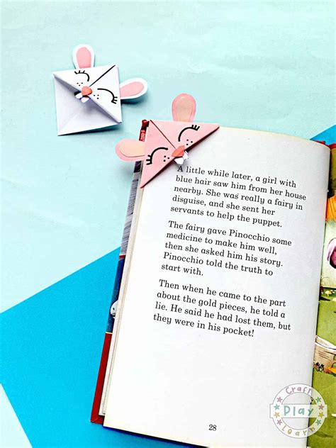 Bunny Themed Origami Corner Bookmark - Craft Play Learn