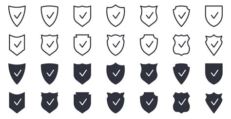 Shield Line and Silhouette Icon Set. Sign of Safety, Defence, Safe ...