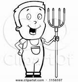 Cartoon Clipart Of A Black And White Farmer Boy With Pitchfork  sketch template