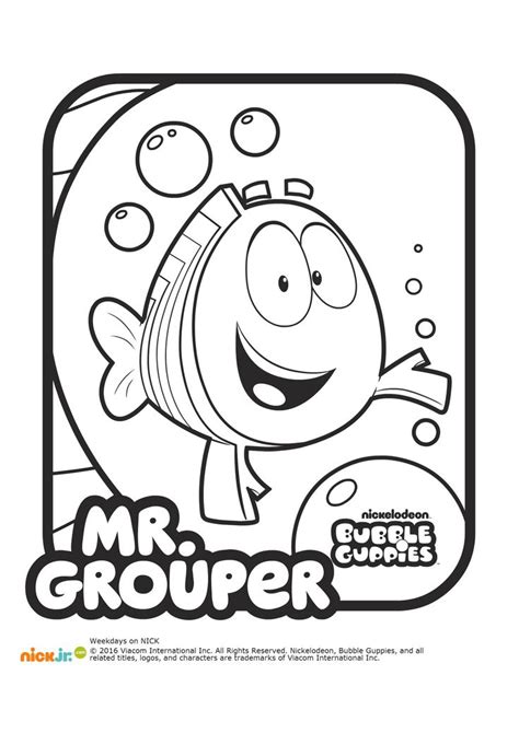 the mr grouper coloring book with an image of a fish and bubbles on it