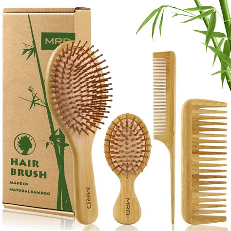 Buy MRD Hair Brush Set, Natural Bamboo Comb Paddle Detangling Hairbrush ...