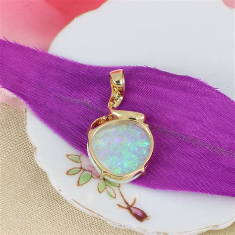 Beautiful 14K White Gold Multicolor Crystal Opal Pendant