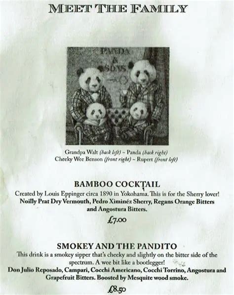 Menu at Panda & Sons pub & bar, Edinburgh