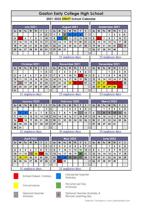 Gaston County Schools Calendar 2021-2022 in PDF