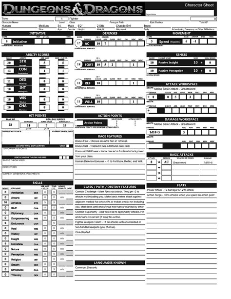 Dungeons and Dragons 3.5 Character Sheet