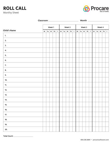 Roll Call/Attendance Sheets | Procare Solutions