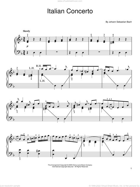 Bach - Italian Concerto In F sheet music for piano solo [PDF]