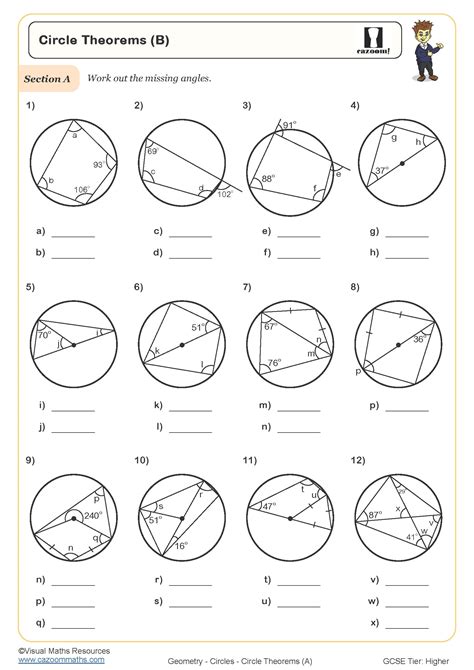 Circle Theorems (B) Worksheet | Cazoom Maths Worksheets