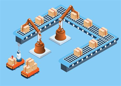 Automation factory concept with Warehouse Automation System, Conveyor belt and Autonomous robot ...