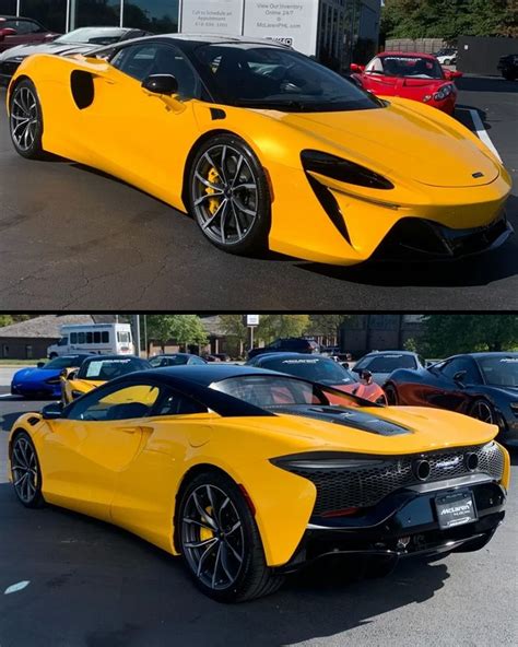 2023 McLaren Artura finished in Volcano Yellow complimented by an all Black interior 🌋 in 2022 ...