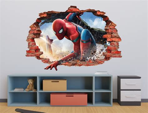 Spiderman Wall Decal Spider Man Wall Sticker 3D Smashed - Etsy