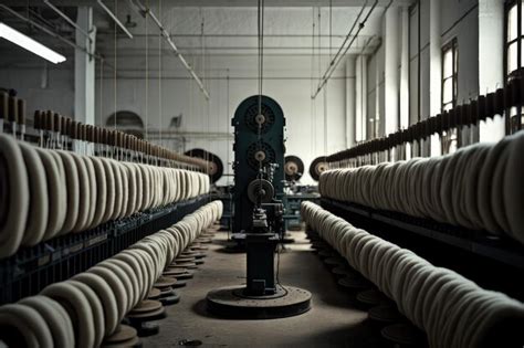 Premium AI Image | Textile factory interior with rows of spindles and threads