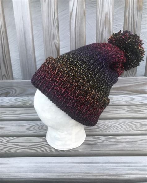 Rainbow Pom Pom Winter Hat - Folksy