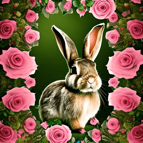 Rabbit in Roses in a Forest Wildlife Photography 5D Low · Creative Fabrica