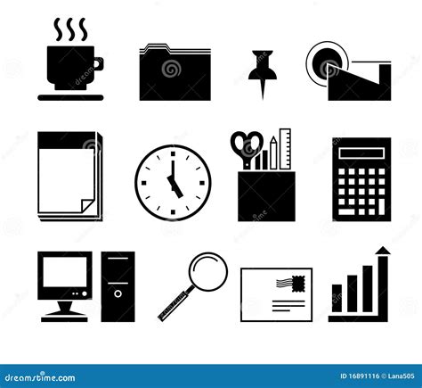 Office Icons, Black and White Stock Illustration - Illustration of break, website: 16891116