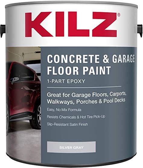 a red paint can with the words kiz concrete and garage floor paint on it