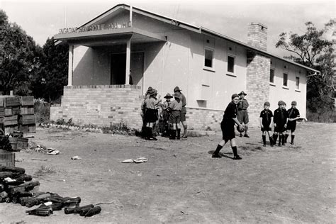 Boy Scouts outside Engadine Boy Scout Hall, ca. 1950s | Local History - Sutherland Shire Libraries