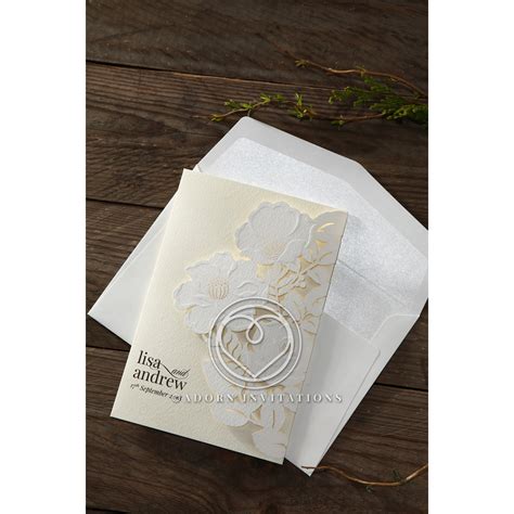 Roses in Pearl White, Floral Tri-Fold Wedding Invitation