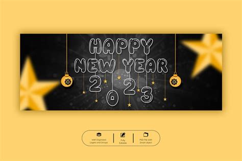 Premium PSD | Happy new year 2023 facebook cover banner template