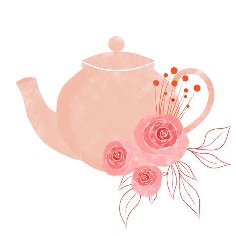 Watercolor Teapot And Red Rose Flower Arrangement, Watercolor Teapot, Red Rose, Flower ...