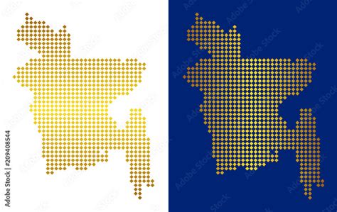 Gold Colored dot Bangladesh map. Vector territory maps in shiny colors ...