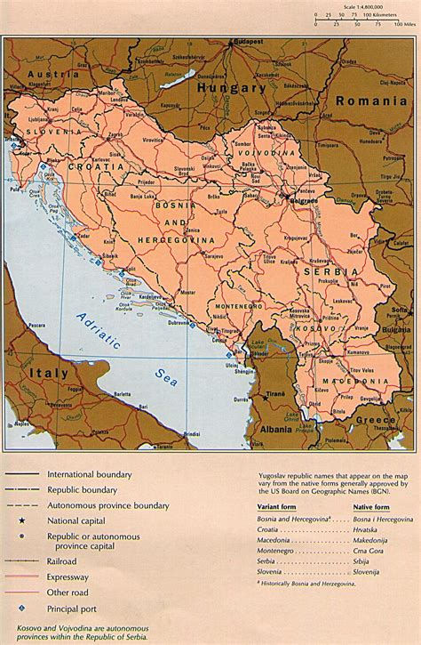 Grande detallado mapa político de Yugoslavia con carreteras, ferrocarriles y ciudades ...