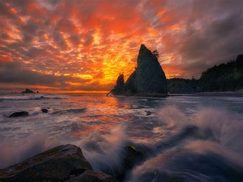 A fiery sunset rages at rugged Rialto Beach, Washington, USA | Smithsonian Photo Contest ...